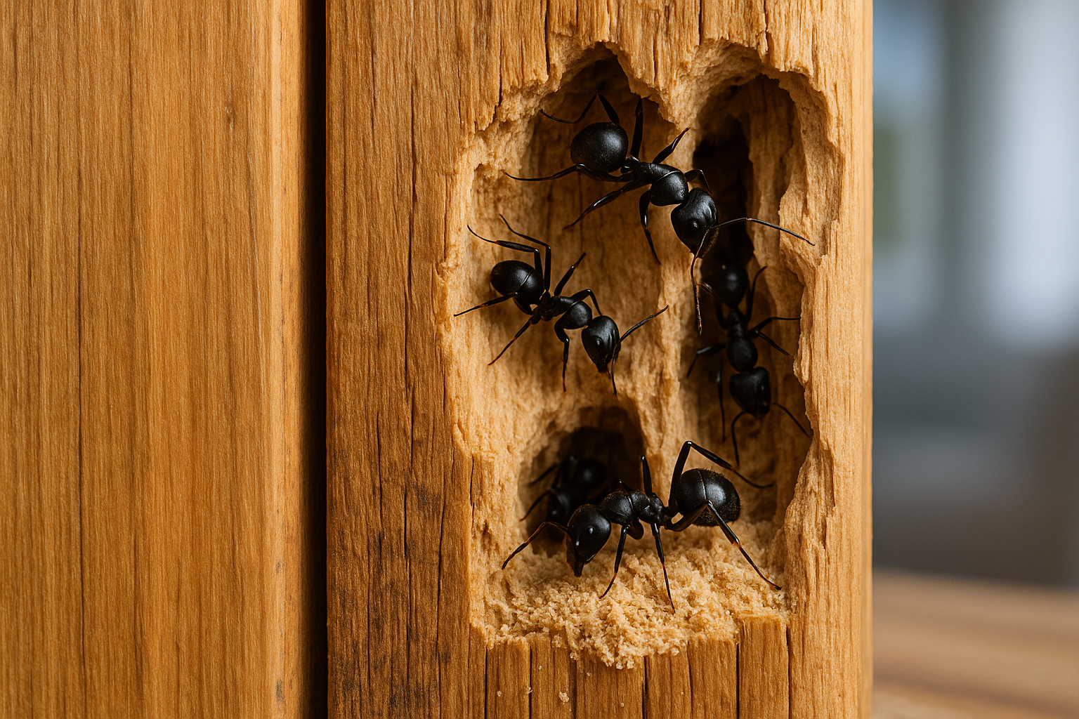 Ants trailing along kitchen counter near food source showing typical household infestation