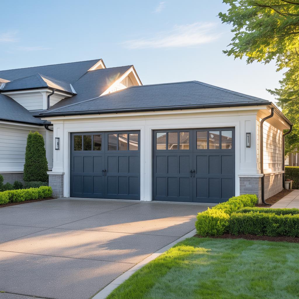 Modern suburban home with garage door